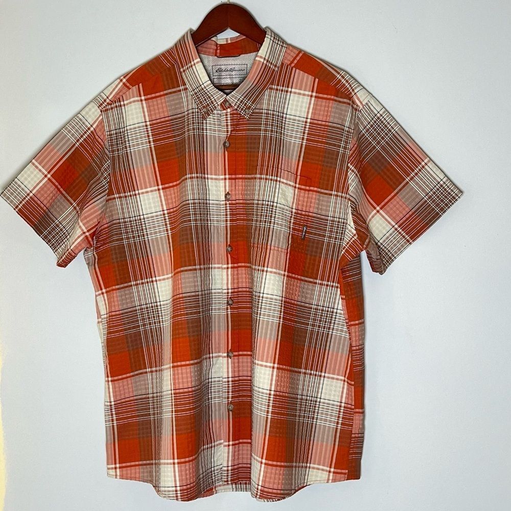 Eddie Bauer Voyager Flex Short Sleeve Button Down Shirt Orange
